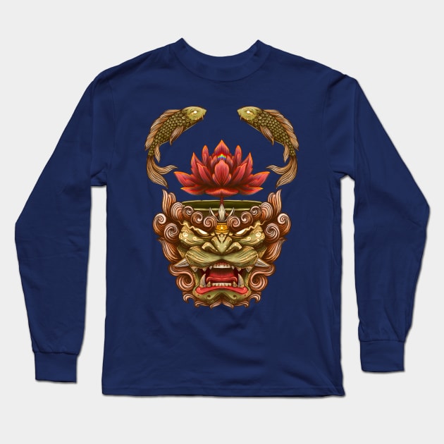 Komainu Japanese Dog Long Sleeve T-Shirt by MANASUKA